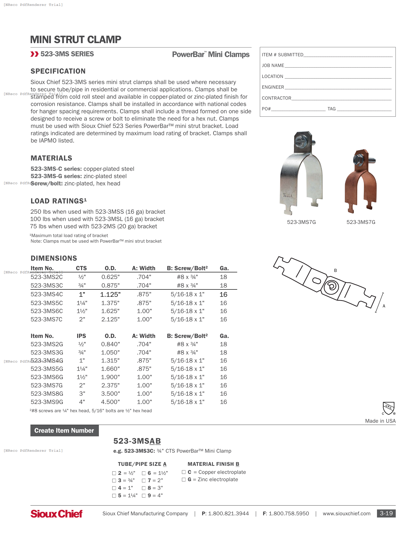 523-3MS SERIES - POWERBAR MINICLAMP - SPEC SHEET.PDF Specification Document